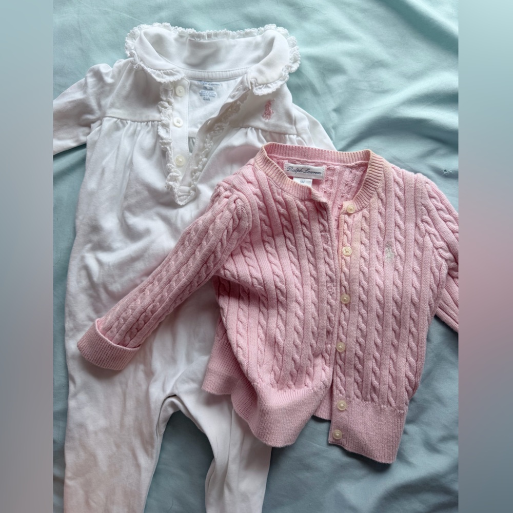Ralph Lauren 6-9M set - pink and white cable knit sweater - Picture 4 of 6